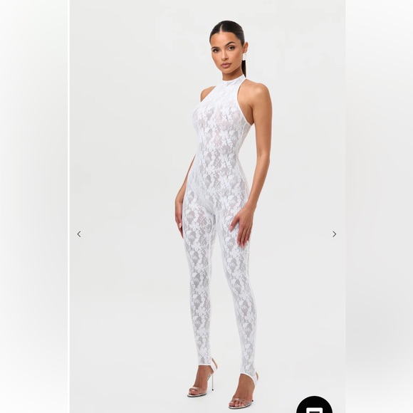 Naked Wardrobe Lace Racer Stirrup White Lace Sleeveless Jumpsuit - Picture 1 of 4